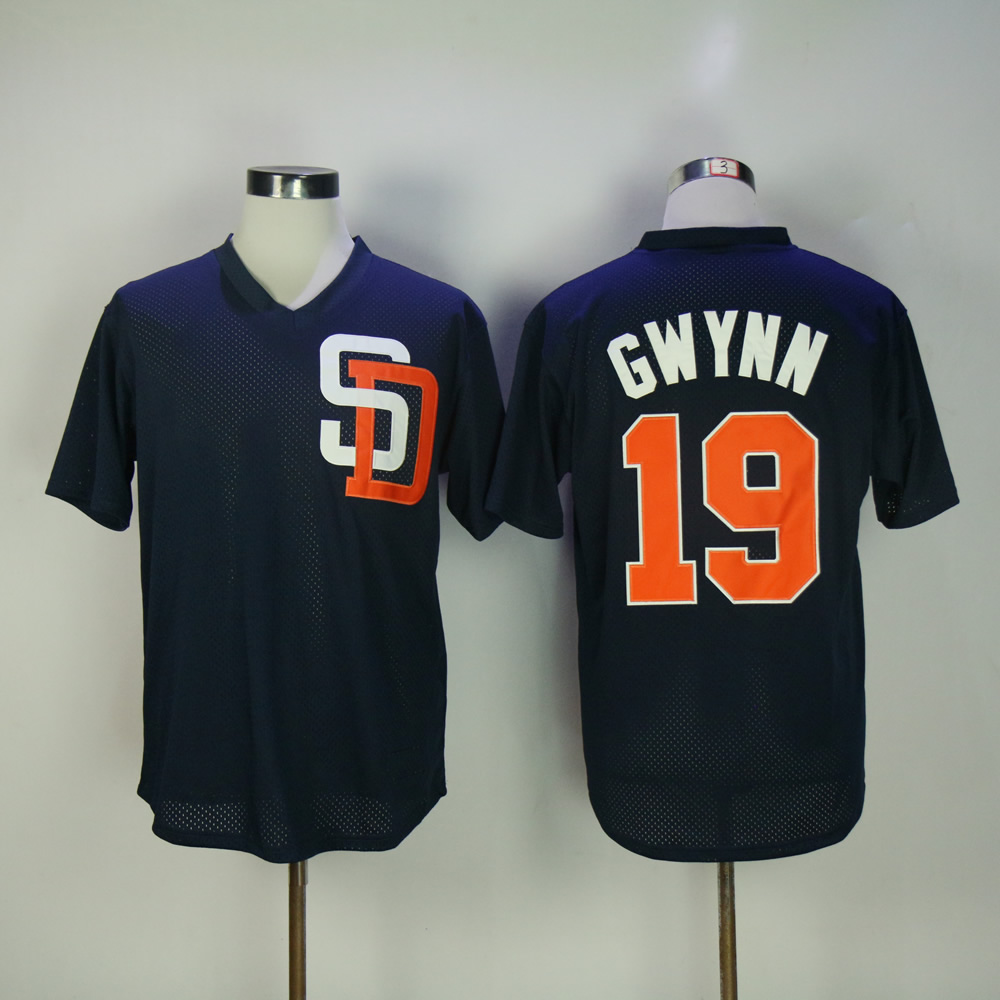 Men San Diego Padres 19 Gwynn Blue Throwback MLB Jerseys